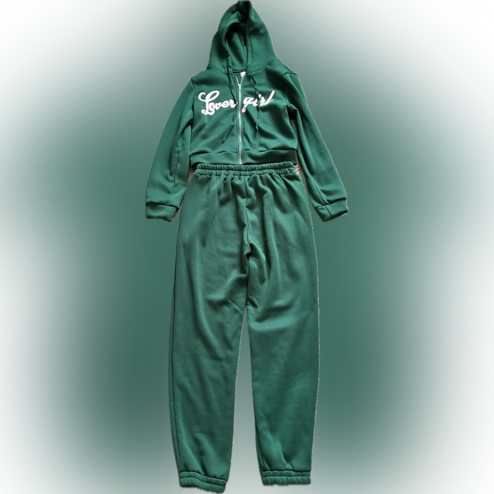 Lover Girl Forest Green Matching Hoodie and Jogger Lounge Set l XL - Picture 2 of 5
